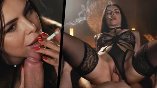 Hot Brunette Kira Queen Smoking Porn – Sexy Lace Lingerie Cigarette Smoke Cum in Mouth